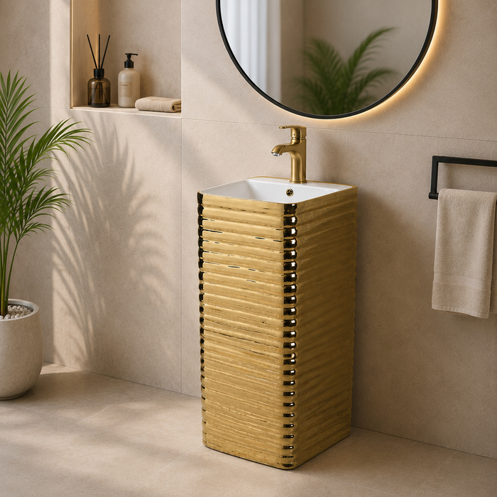 Gold Ceramic Pedestal Wash Basin