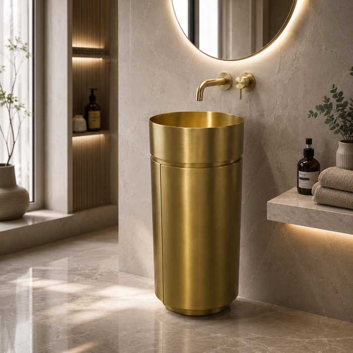 Gold Metal Pedestal Wash Basin with Storage 