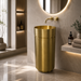 Gold Metal Pedestal Wash Basin with Storage 