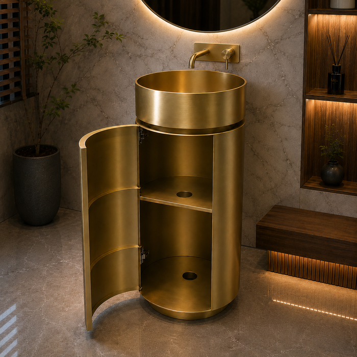 Gold Metal Pedestal Wash Basin with Storage 
