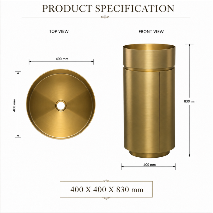 Gold Metal Pedestal Wash Basin with Storage 