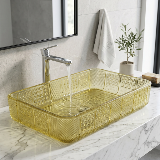 Gold Rectangle Transparent Glass Wash Basin