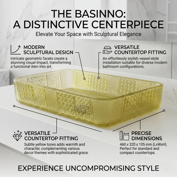 Gold Rectangle Transparent Glass Wash Basin