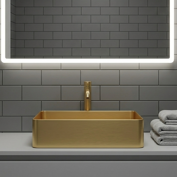 Bassino Modern Stainless Steel Wash Basin | Stylish Countertop Wash Basin for Bathroom–500x350x120 mm Gold
