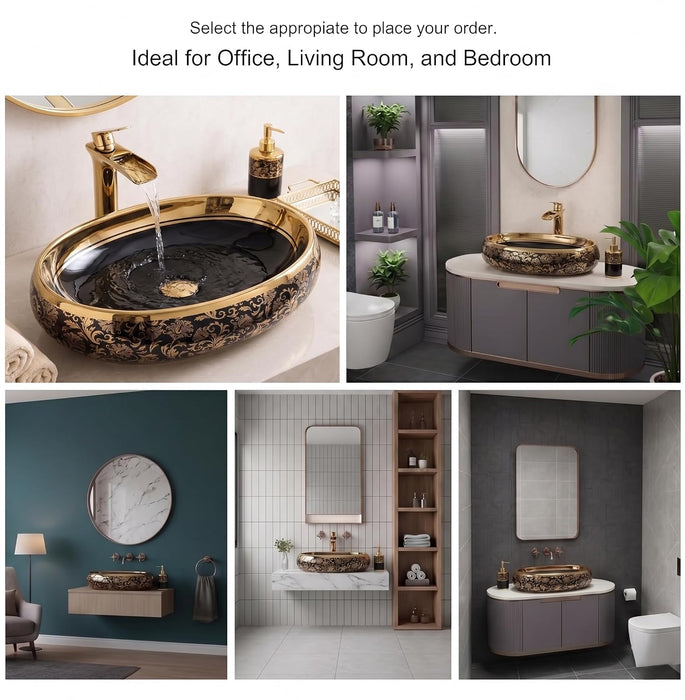 Gold and Black Vessel shape Table Top Basin 