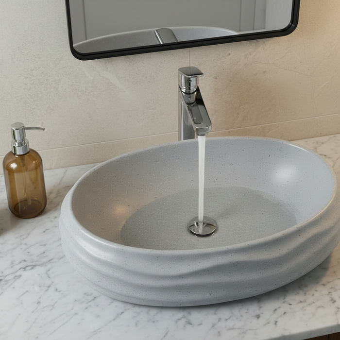 Grey Terrazzo Matt Sculpted Oval Basin 4
