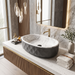 Grey and white marble design ceramic table top wash basin with textured exterior, 500 × 320 × 140 mm