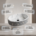Grey and white marble design ceramic table top wash basin with textured exterior, 500 × 320 × 140 mm