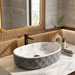 Grey and white marble design ceramic table top wash basin with textured exterior, 500 × 320 × 140 mm