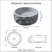 Grey artificial stone table top wash basin with matte finish, round shape and natural rock textured exterior, 400 × 400 × 140 mm.