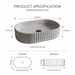 Grey marble fluted ceramic table top wash basin, 510x310x120 mm, with ribbed rounded rectangular design for modern bathrooms.