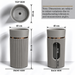 Grey matte artificial stone freestanding pedestal wash basin with round bowl, vertical fluted cylindrical design and gold accent, 400×400×860 mm luxury bathroom sink.