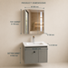 Grey wall-mounted vanity set with upper mirror cabinet and lower storage cabinet doors open, showing spacious internal storage.