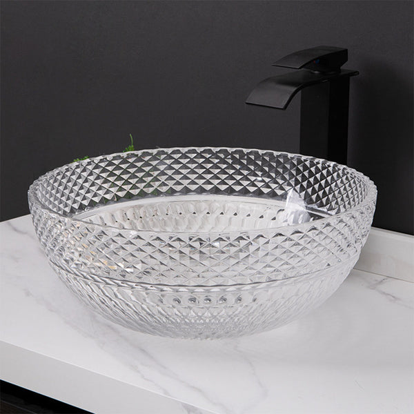 Bassino Modern Transparent Glass Wash Basin | Stylish Countertop Wash Basin for Bathroom–395x395x160 mm White