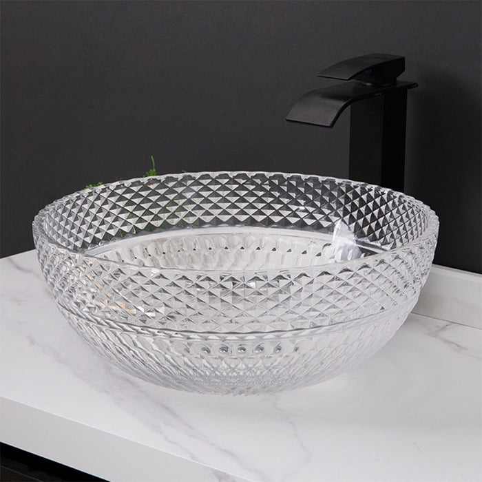 Bassino Modern Transparent Glass Wash Basin | Stylish Countertop Wash Basin for Bathroom–395x395x160 mm White