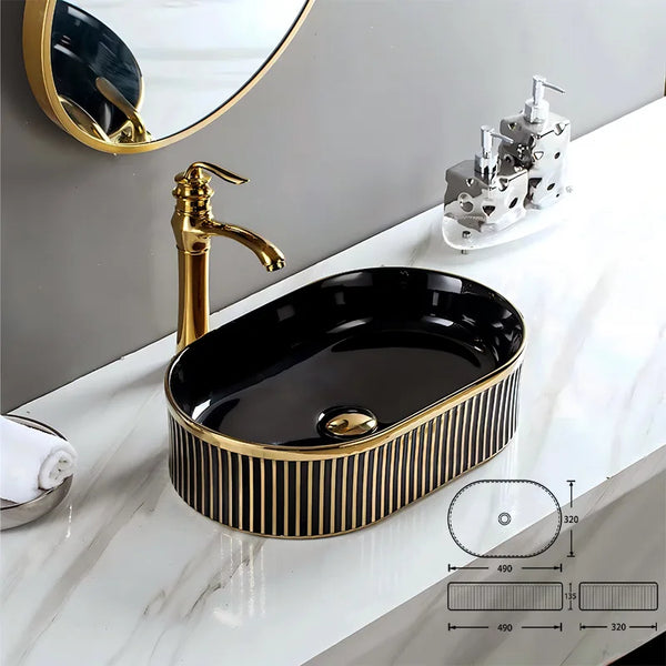 Premium Designer Table top Wash Basin (19x13x5.25 In) Black Gold