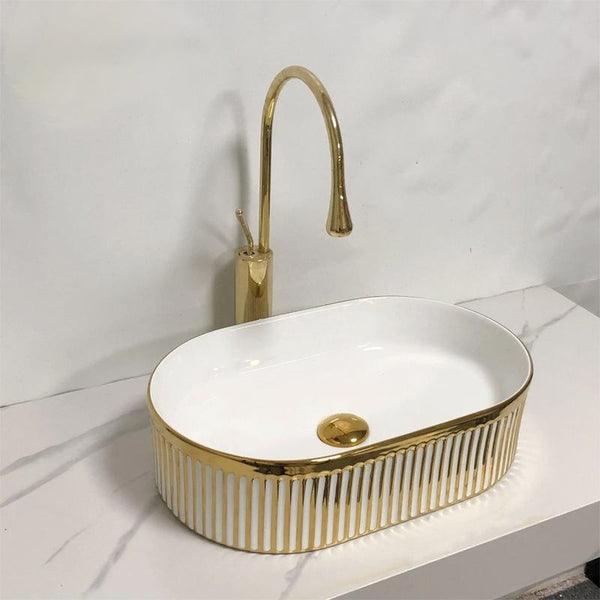 Premium Designer Table top Wash Basin (19x13x5.25 In) White Gold