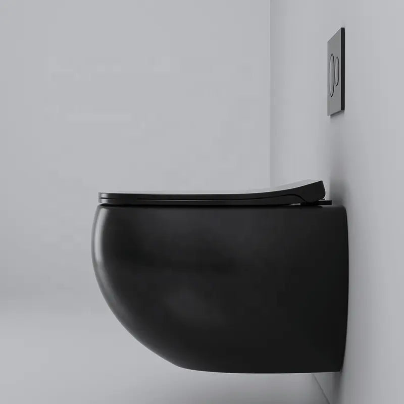 Bassino Ceramic Wall Mount/Wall Hung Western Toilet/Commode/Water Closet /European Commode P Trap Outlet Is From WALL With Soft Close Seat Cover For Bathrooms (Size : 500*365*350mm) FULL MATT BLACK HIGH TEMPERATURE