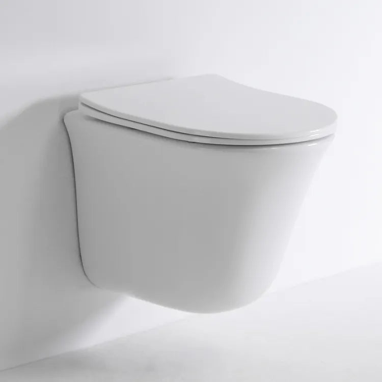 Bassino Ceramic Wall Mount/Wall Hung Western Toilet/Commode/Water Closet /European Commode P Trap Outlet Is From WALL With Soft Close Seat Cover For Bathrooms (Size : 470*355*365mm)