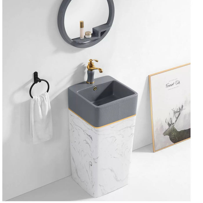 Ceramic Pedestal Wash Basin (16x16x33Inch)