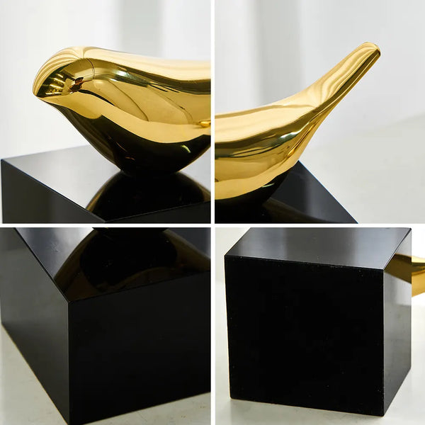 Gold Bird Figurine on Marble Base – Modern Tabletop Decor (BSP-8136)