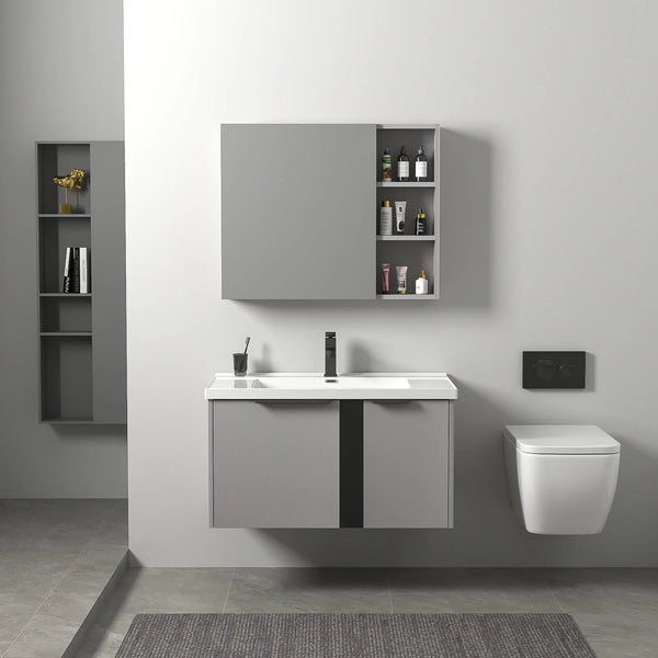 Plywood bathroom vanities and cabinets with led mirror cabinet with ceramic basin