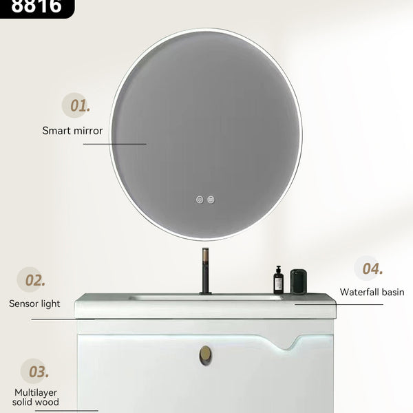 Premium Plywood Bathroom Vanity Cabinet with Sensor LED Drawer & Animated LED Mirror – 800mm