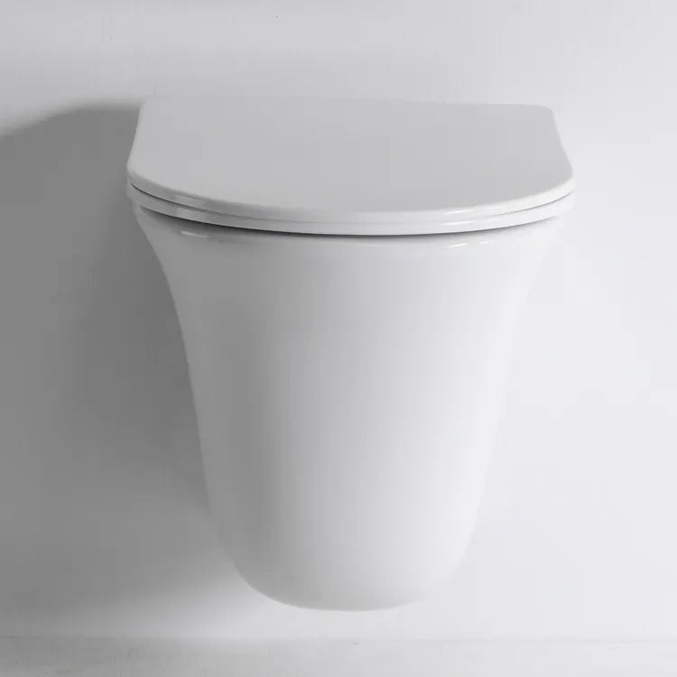 Bassino Ceramic Wall Mount/Wall Hung Western Toilet/Commode/Water Closet /European Commode P Trap Outlet Is From WALL With Soft Close Seat Cover For Bathrooms (Size : 470*355*365mm)