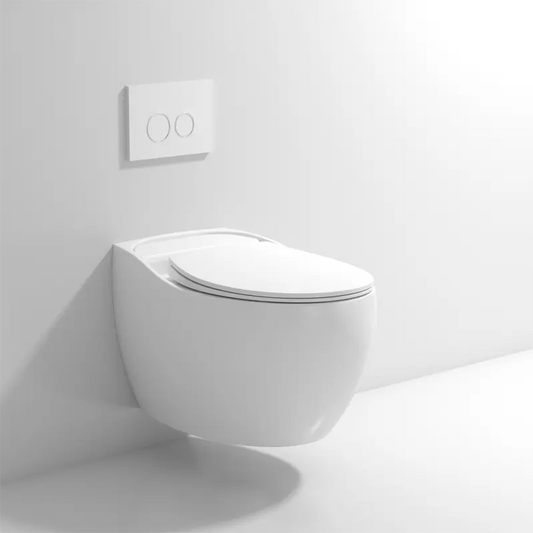 Bassino Ceramic Wall Mount/Wall Hung Western Toilet/Commode/Water Closet /European Commode P Trap Outlet Is From WALL With Soft Close Seat Cover For Bathrooms (Size : 570*420*390mm)