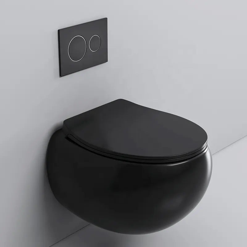 Bassino Ceramic Wall Mount/Wall Hung Western Toilet/Commode/Water Closet /European Commode P Trap Outlet Is From WALL With Soft Close Seat Cover For Bathrooms (Size : 500*365*350mm) FULL MATT BLACK HIGH TEMPERATURE