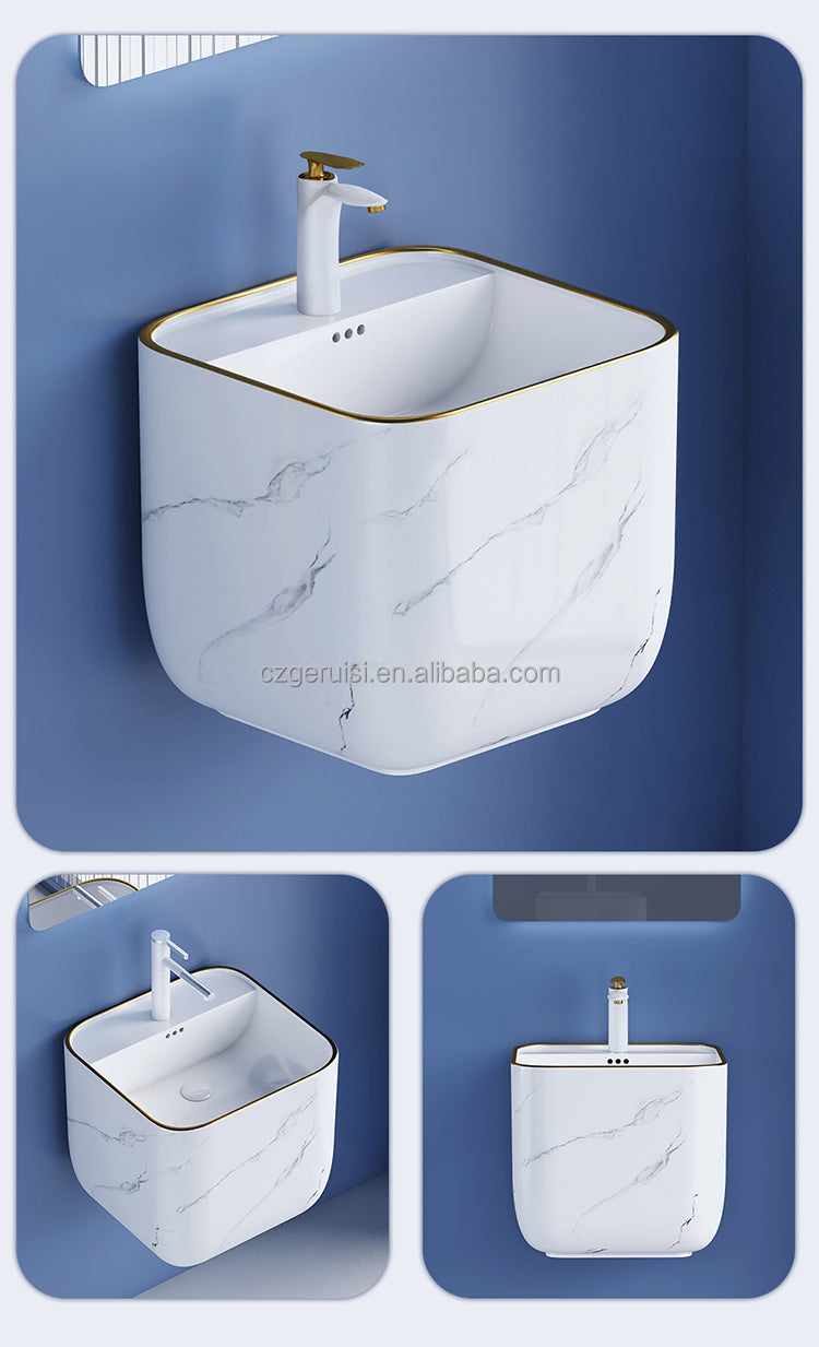 Bassino Oval Cut Ceramic Bathroom Wash Basin Wall Hung Mounting Bathroom Sinks(Size-450*420*400mm)