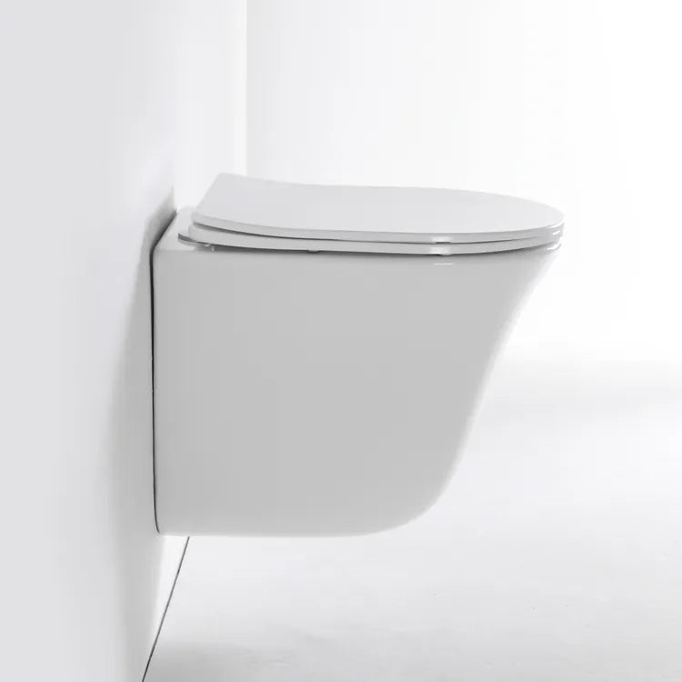 Bassino Ceramic Wall Mount/Wall Hung Western Toilet/Commode/Water Closet /European Commode P Trap Outlet Is From WALL With Soft Close Seat Cover For Bathrooms (Size : 470*355*365mm)