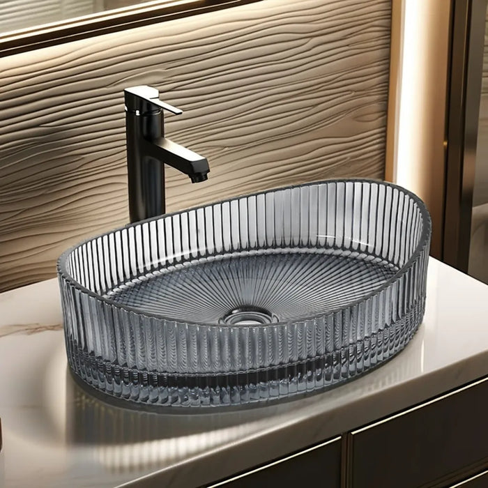 Bassino Modern Transparent Glass Wash Basin | Stylish Countertop Wash Basin for Bathroom– 500x370x140 mm