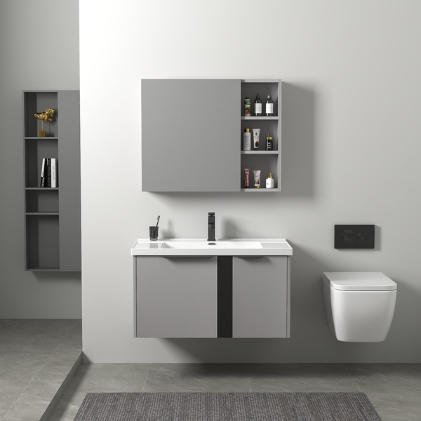 Plywood bathroom vanities and cabinets with led mirror cabinet with ceramic basin