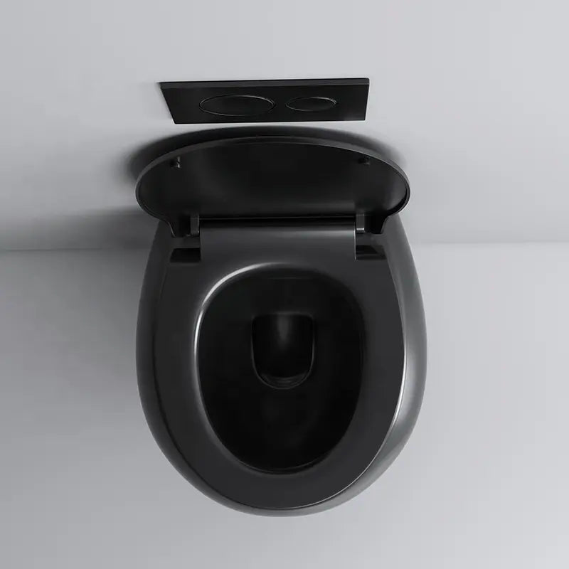 Bassino Ceramic Wall Mount/Wall Hung Western Toilet/Commode/Water Closet /European Commode P Trap Outlet Is From WALL With Soft Close Seat Cover For Bathrooms (Size : 500*365*350mm) FULL MATT BLACK HIGH TEMPERATURE