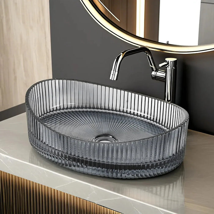 Bassino Modern Transparent Glass Wash Basin | Stylish Countertop Wash Basin for Bathroom– 500x370x140 mm