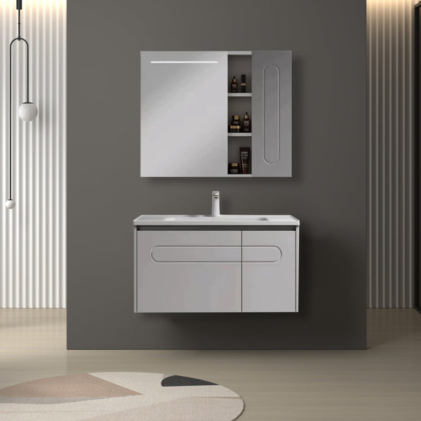 Premium Bathroom Vanity Cabinet with Ceramic Basin & Sensor LED Mirror,80cm