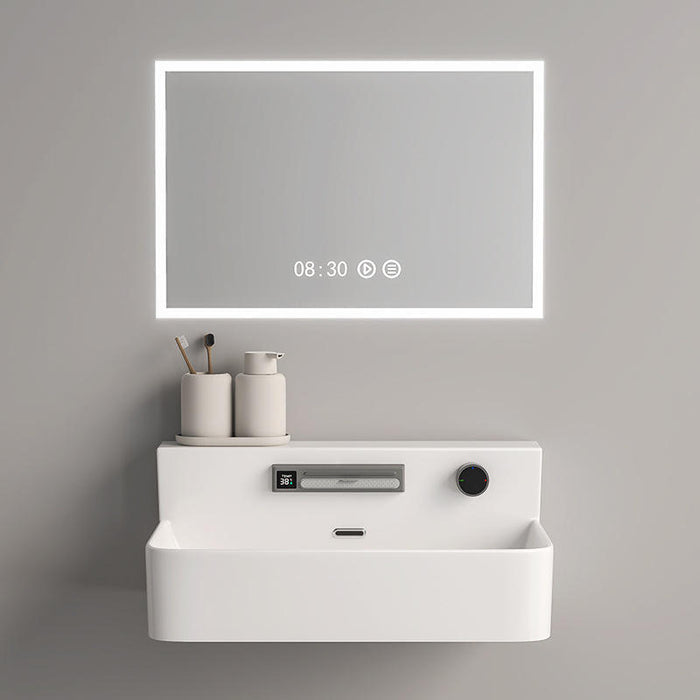 Glossy White Ceramic Basin with Dual-Flow Waterfall Faucet (Hot & Cold) 24 x 16 x 6 In - FLOWBOX
