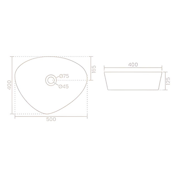 Premium Modern Ceramic White Triangular Table Top Basin (IGNIS) (500x400x125mm)