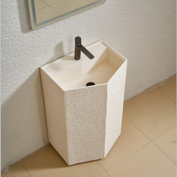 Artificial Marble| Ivory Pedestal Basin| Elegant Matt Finish(Size- 22x17x34 Inch)