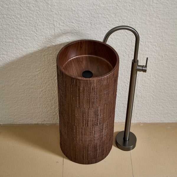 Artificial Marble| Textured Brown Pedestal Basin| Matt Finish(16x16x34) Brown