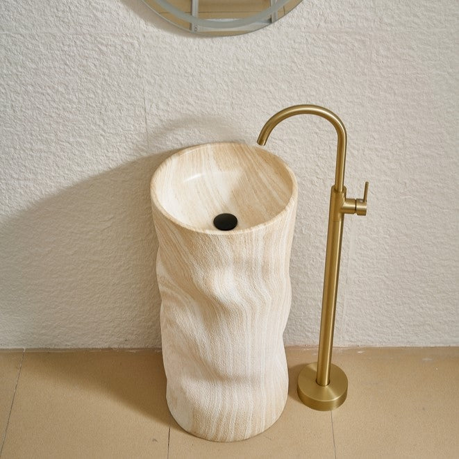 Artificial Marble Sink| Sculpted Matt Marble Pedestal Basin| Artistic Finish(16x16x34)