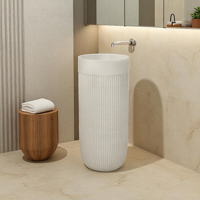 Modern Artificial Marble Sink|Textured White Pedestal Basin, NZ-4024(18x18x34)