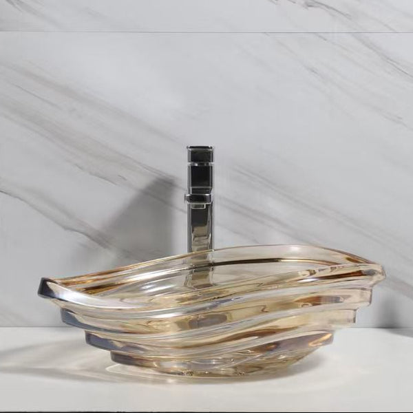 Glass Tabletop Basin (20x14.5x7 Inch) Rose gold
