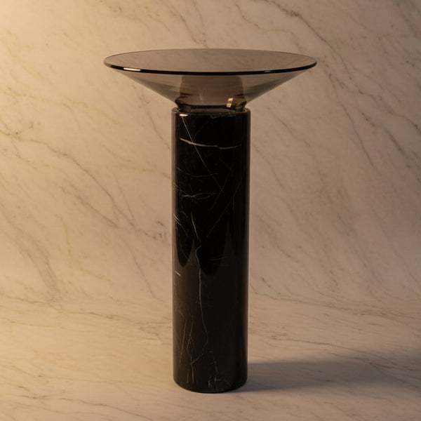 Stone Pedestal Basin with Acrylic Top | Luxury Designer Wash Basin 20x20x34.5 Inch Black