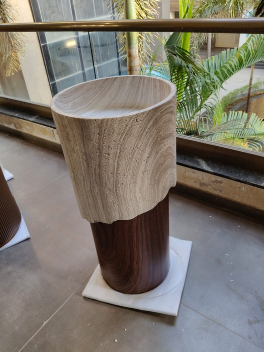 Bassino Artificial Stone Pedestal Basin(Size- 18×18×36 Inch/Brown&White)