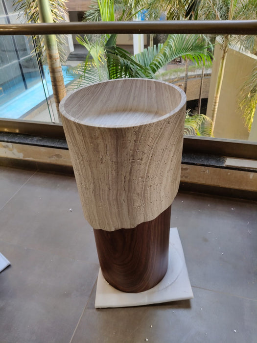 Bassino Artificial Stone Pedestal Basin(Size- 18×18×36 Inch/Brown&White)