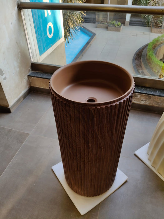 Bassino Wooden Texture Pedestal Basin – Artificial Stone /460×460×920 mm (18×18×36 inch / 46×46×92 cm)