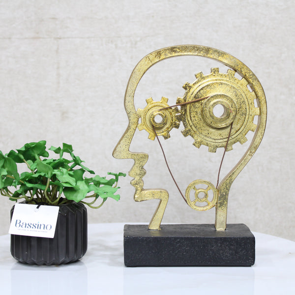 1 pc Man with Gear in The Head Statue, Home Decor Showpiece Room Enhancement Decorative Showpiece - gold 18x8x26 CM