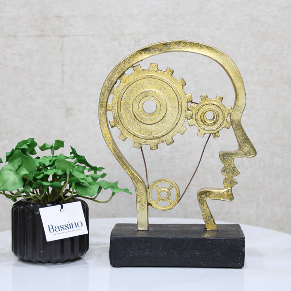 1 pc Man with Gear in The Head Statue, Home Decor Showpiece Room Enhancement Decorative Showpiece - gold 18x8x26 CM